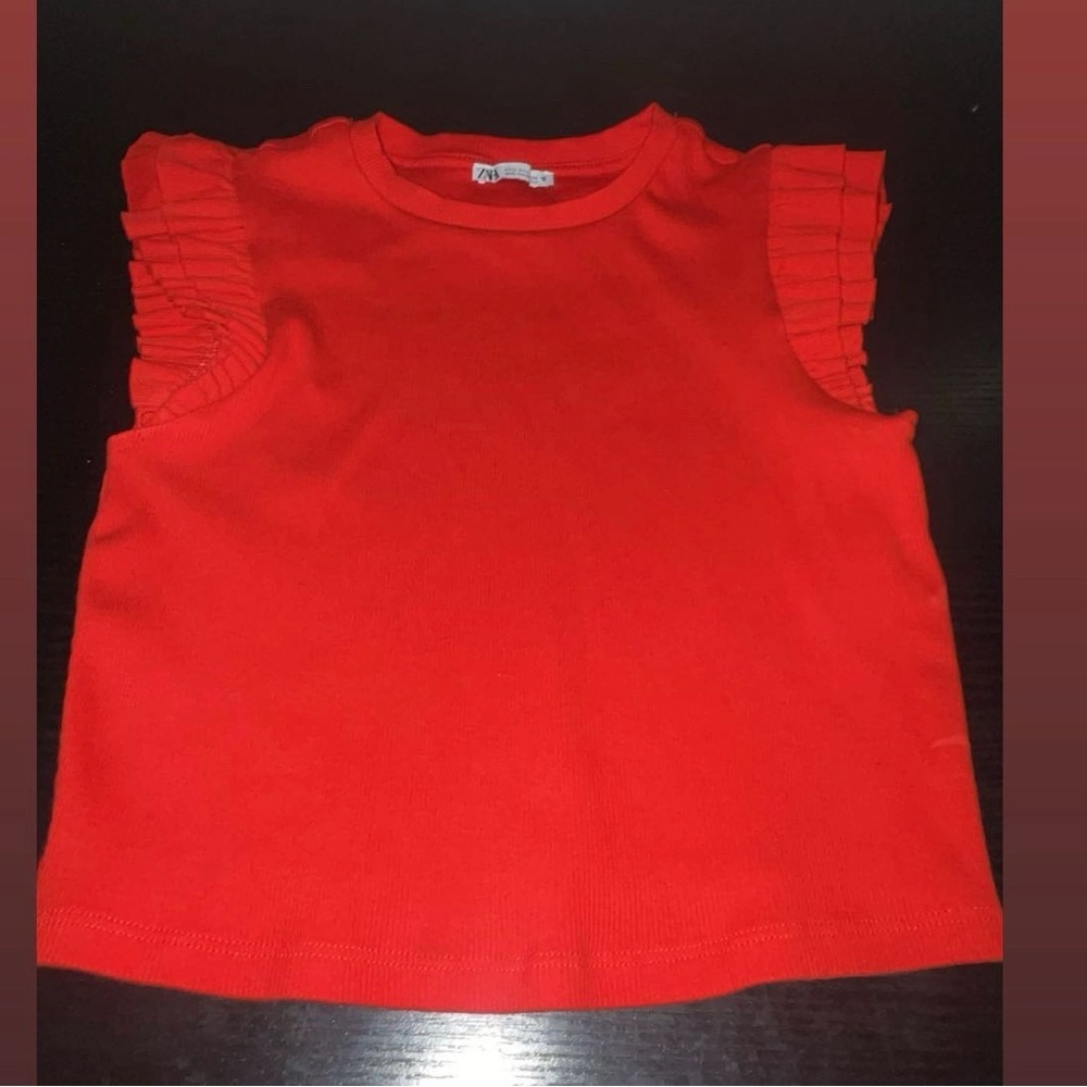 Zara Red Ruffle-Trim Sleeveless Tank